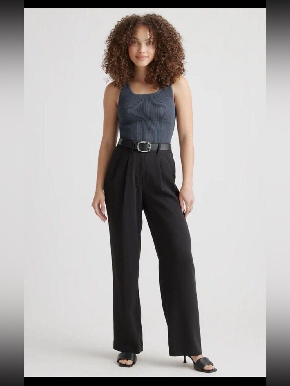 NWT Quince Stretch Crepe Pleated Wide Leg Pants Black Size 10